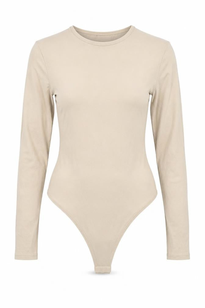 Boohoo Tall Beige Long Sleeve Bodysuit Women's Size 8