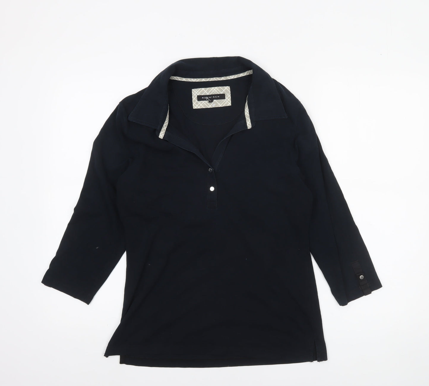 Röhnisch Women Black Polo Top L 3/4 Sleeve Cotton Elastane Collared