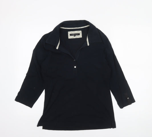 Röhnisch Women Black Polo Top L 3/4 Sleeve Cotton Elastane Collared