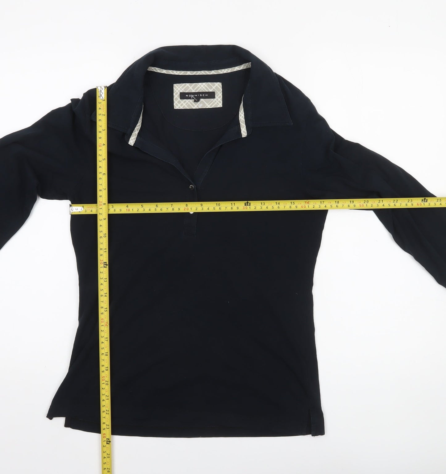 Röhnisch Women Black Polo Top L 3/4 Sleeve Cotton Elastane Collared