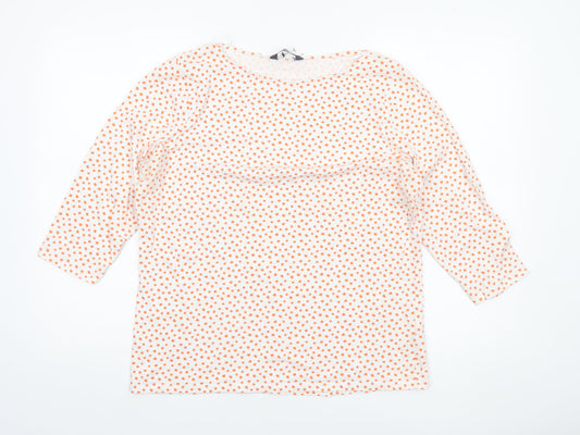 Marks and Spencer Women's White Orange Polka Dot 3/4 Sleeve T-Shirt Size 18