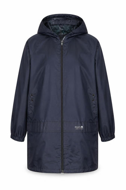 Front view of Regatta boys’ blue hooded rain coat 11-12 years waterproof jacket