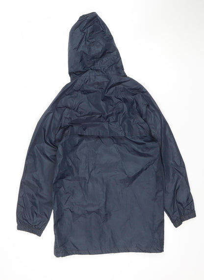 Close-up detail of Regatta boys’ blue hooded rain coat 11-12 years waterproof jacket