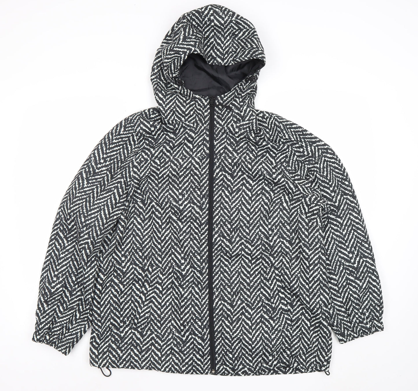 Damart Women Black Geometric Hooded Puffer Jacket Size 16