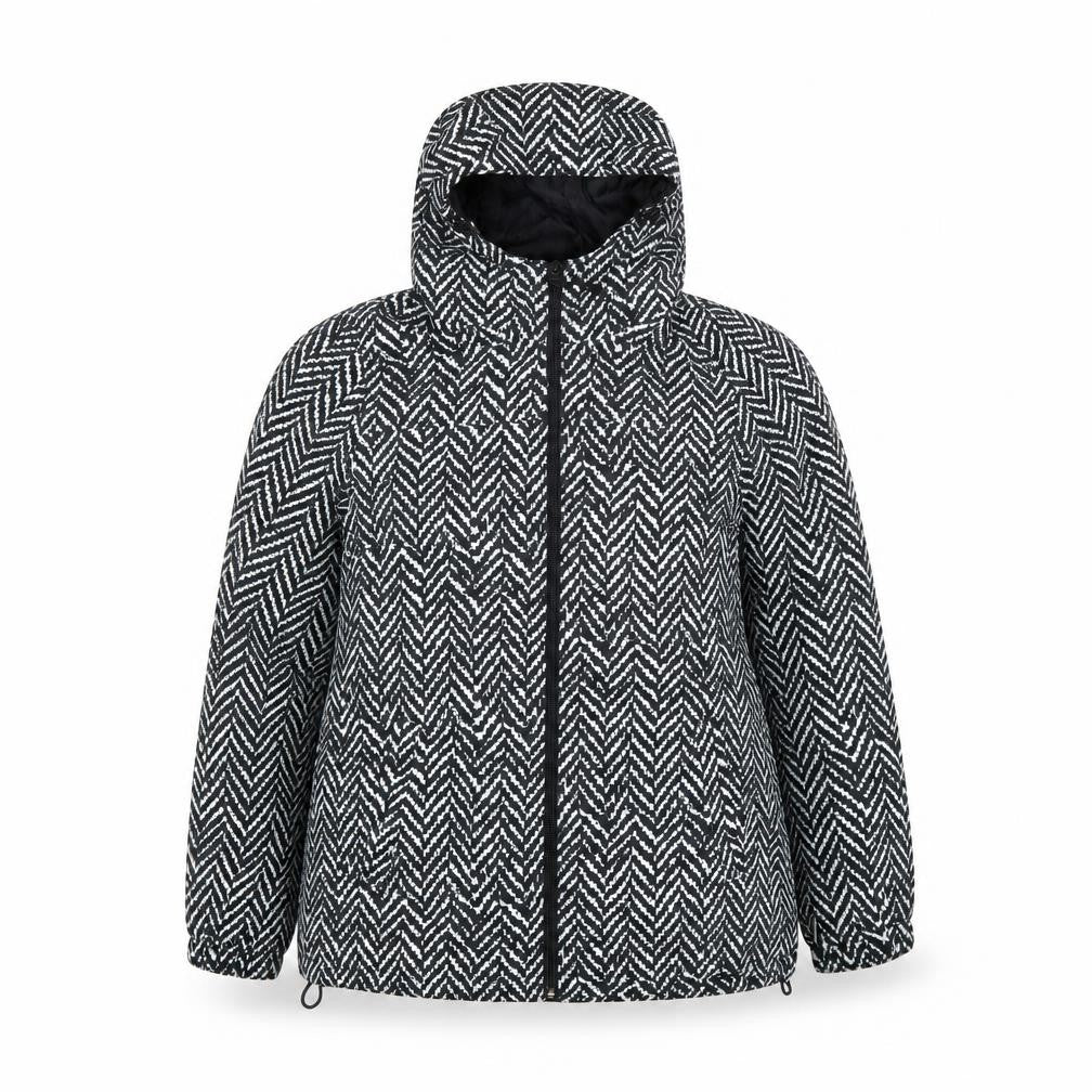 Damart Women Black Geometric Hooded Puffer Jacket Size 16
