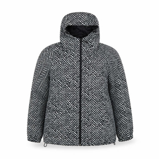Damart Women Black Geometric Hooded Puffer Jacket Size 16