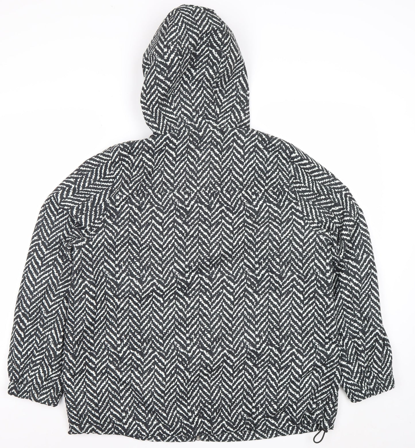 Damart Women Black Geometric Hooded Puffer Jacket Size 16