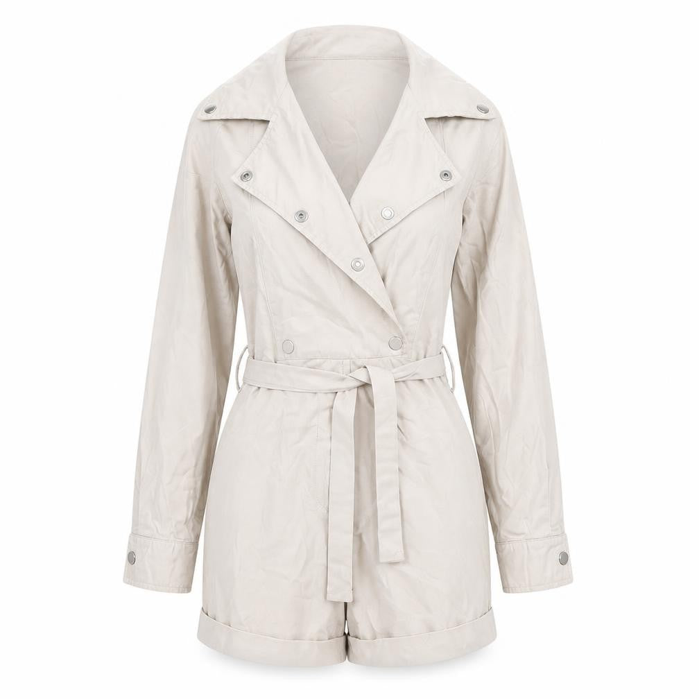 PrettyLittleThing Women's Beige Belted Long Sleeve Playsuit Size 6