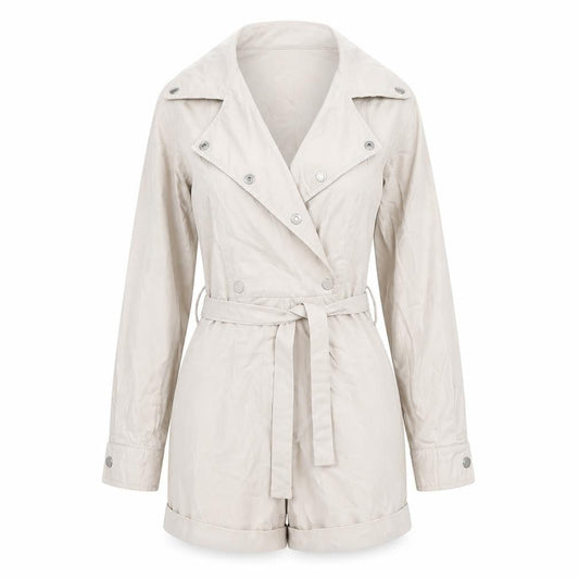 PRETTYLITTLETHING Women's Beige Belted Long Sleeve Playsuit Size 6