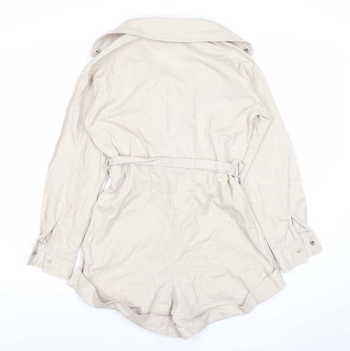 PrettyLittleThing Women's Beige Belted Long Sleeve Playsuit Size 6