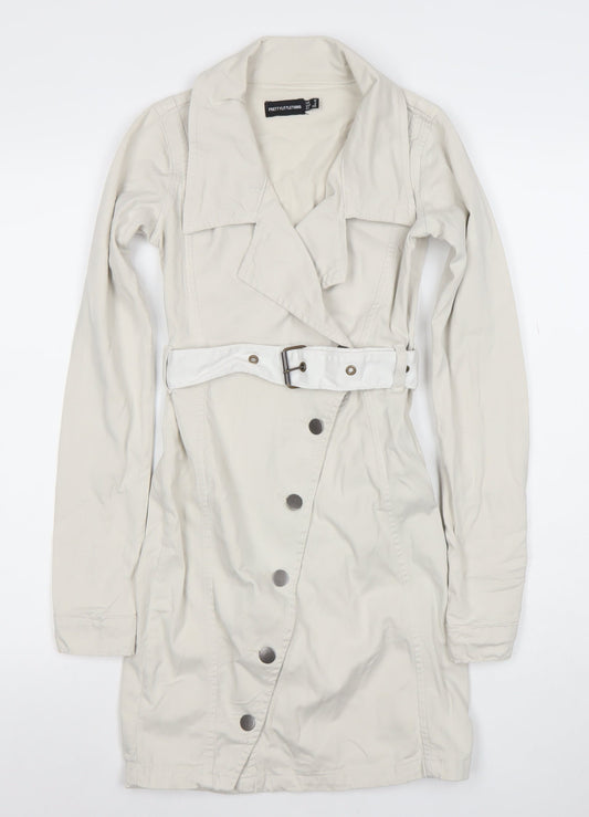 PrettyLittleThing Women’s Beige Trench Coat UK 6 Belted Cotton Blend