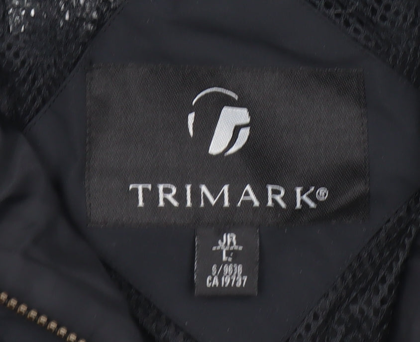 Trimark Boys Black Nylon Windbreaker Jacket Lined Zip Pockets Size L