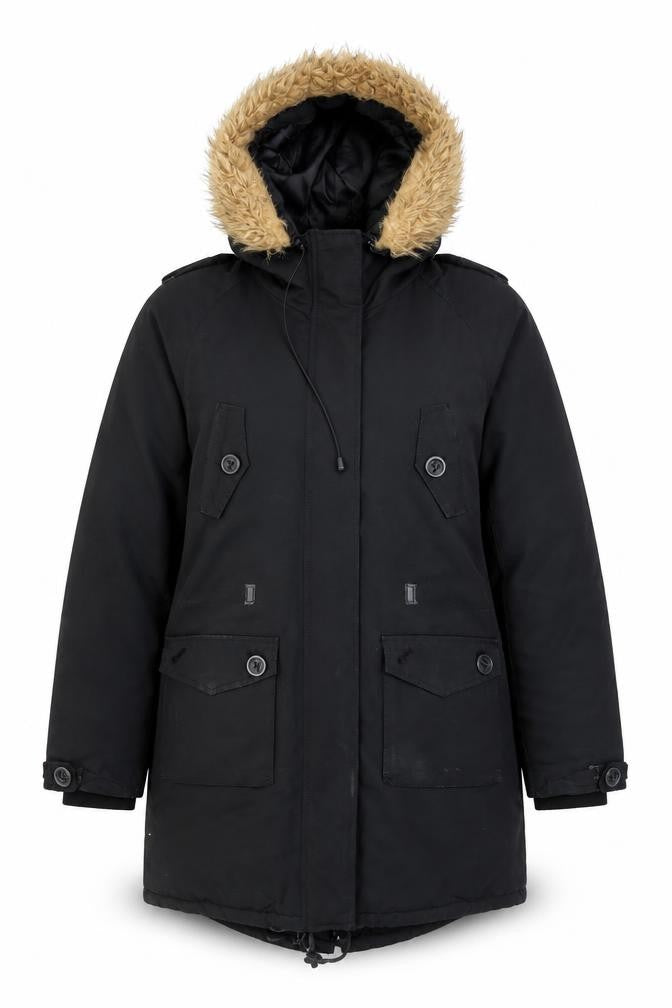 NutShell Women’s Black Faux Fur Hooded Parka Coat Size 12