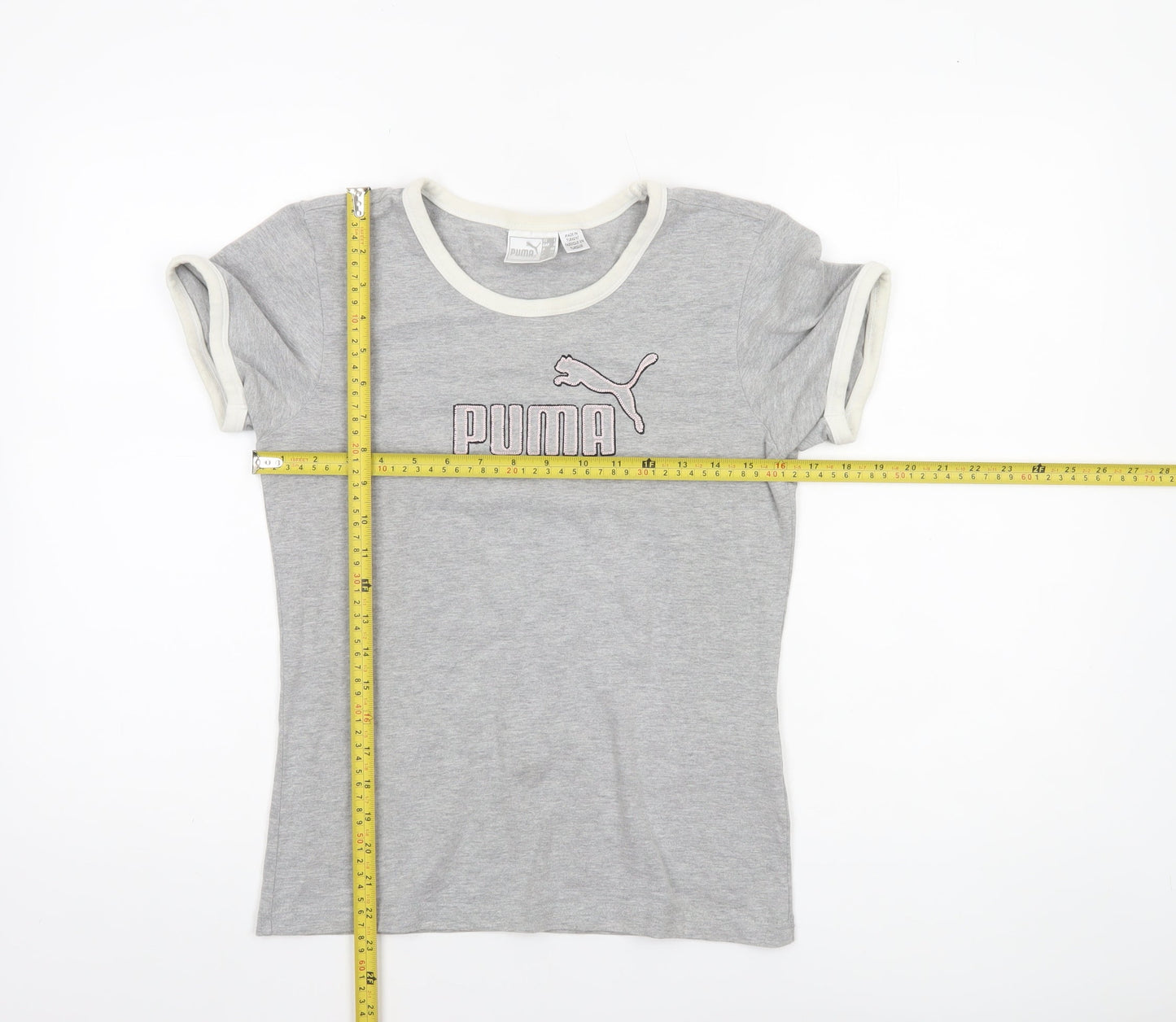 Puma Womens Grey Ringer T-Shirt Size 14 Slim Fit Short Sleeve