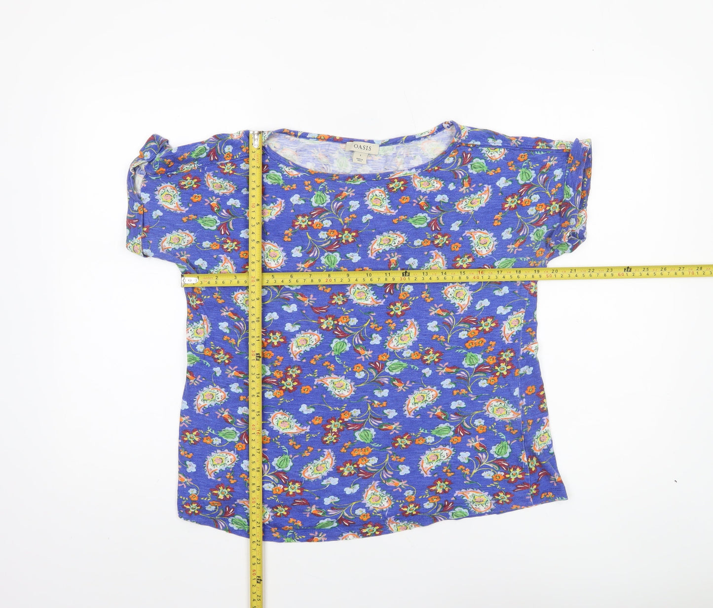 Oasis Women’s Blue Floral Cotton Short Sleeve T-Shirt Size S