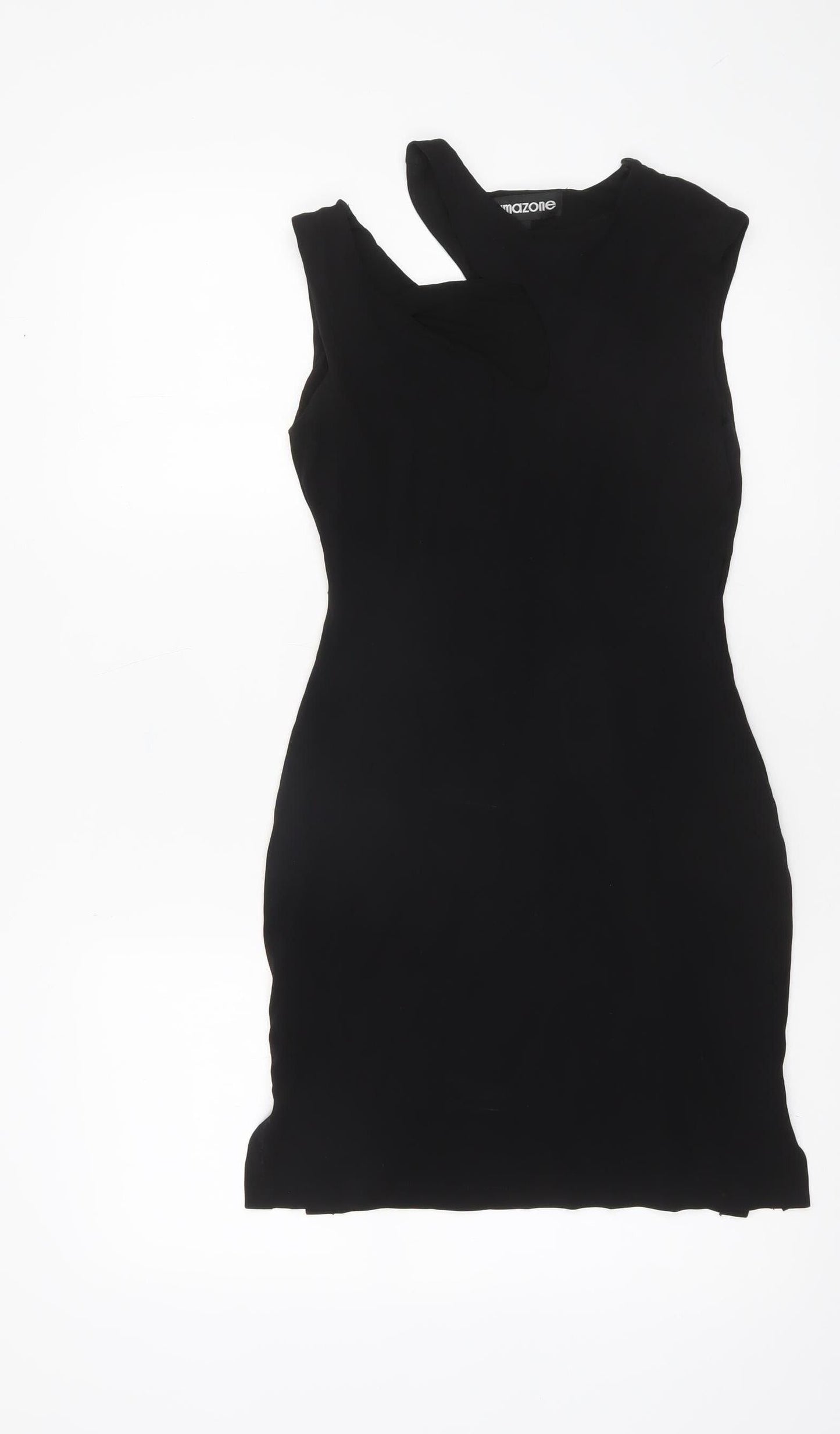 Amazone Women Black Bodycon Asymmetric Cut Out Sleeveless Dress Size S