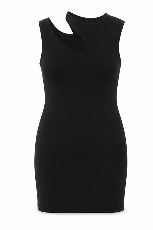 Amazone Women Black Bodycon Asymmetric Cut Out Sleeveless Dress Size S