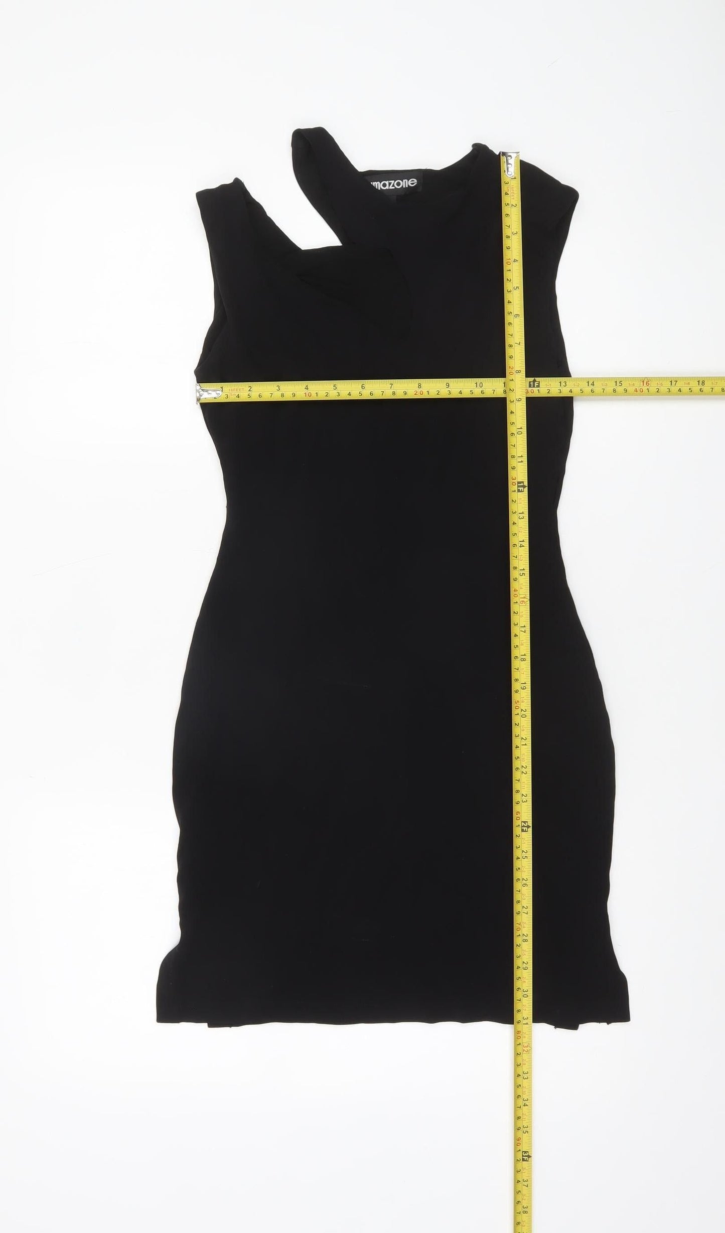 Amazone Women Black Bodycon Asymmetric Cut Out Sleeveless Dress Size S
