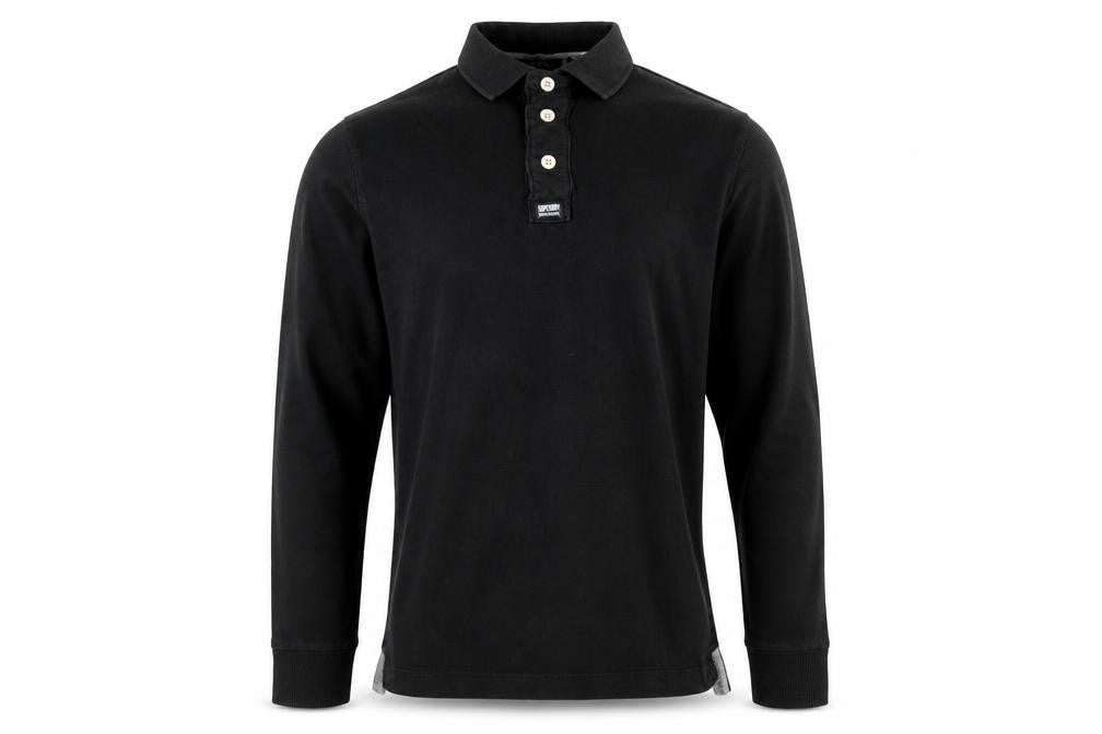 Superdry Mens Black Long Sleeve Cotton Polo Shirt Size S