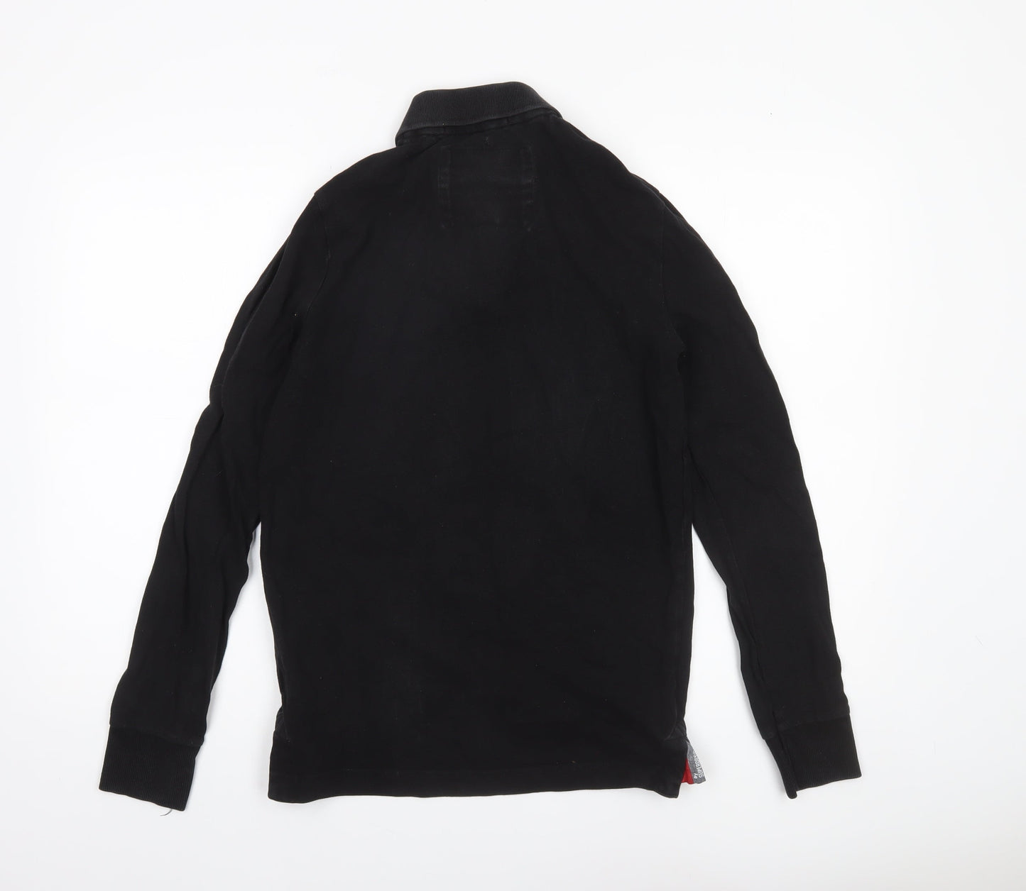 Superdry Mens Black Long Sleeve Cotton Polo Shirt Size S