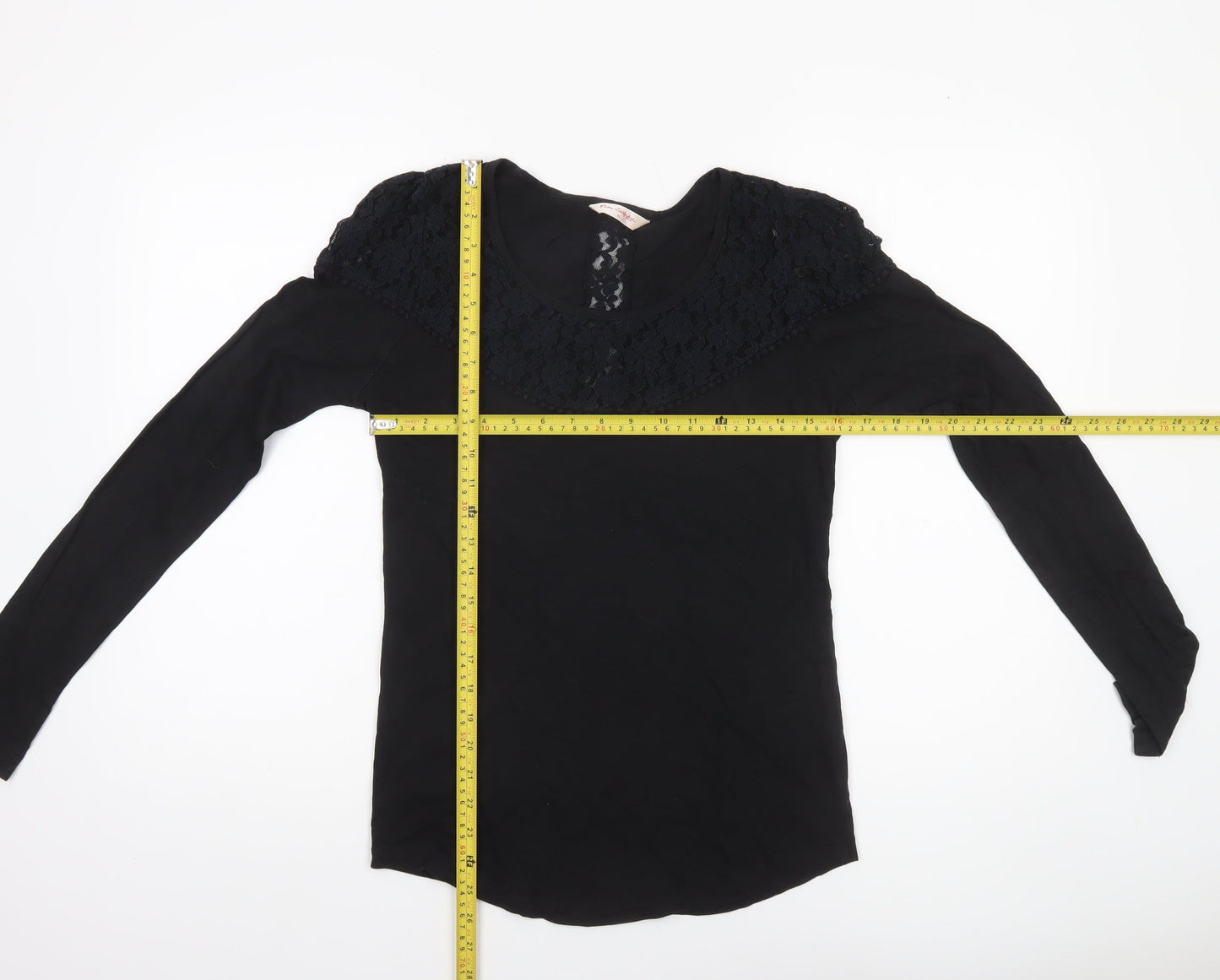 Miss Selfridge Womens Black Lace Long Sleeve Cotton Blouse Size 14