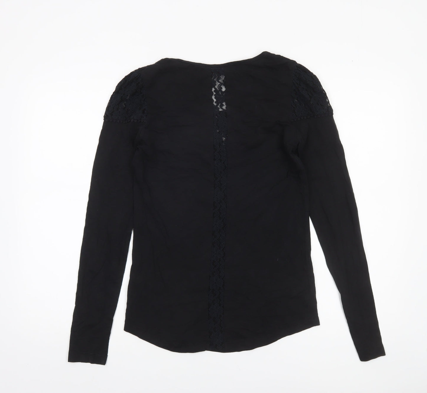Miss Selfridge Womens Black Lace Long Sleeve Cotton Blouse Size 14