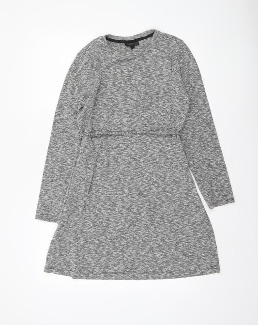 Topshop Women Grey A-Line Long Sleeve Cotton Dress UK 10