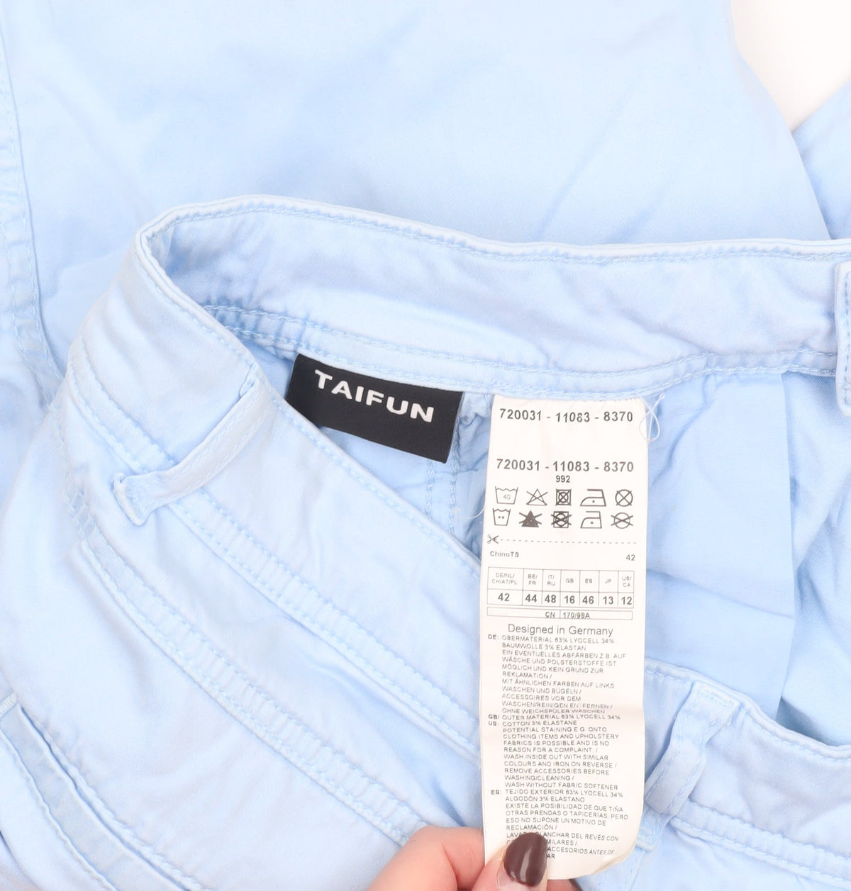 Taifun Women's Blue Cotton Chino Trousers Size 14 Regular Fit