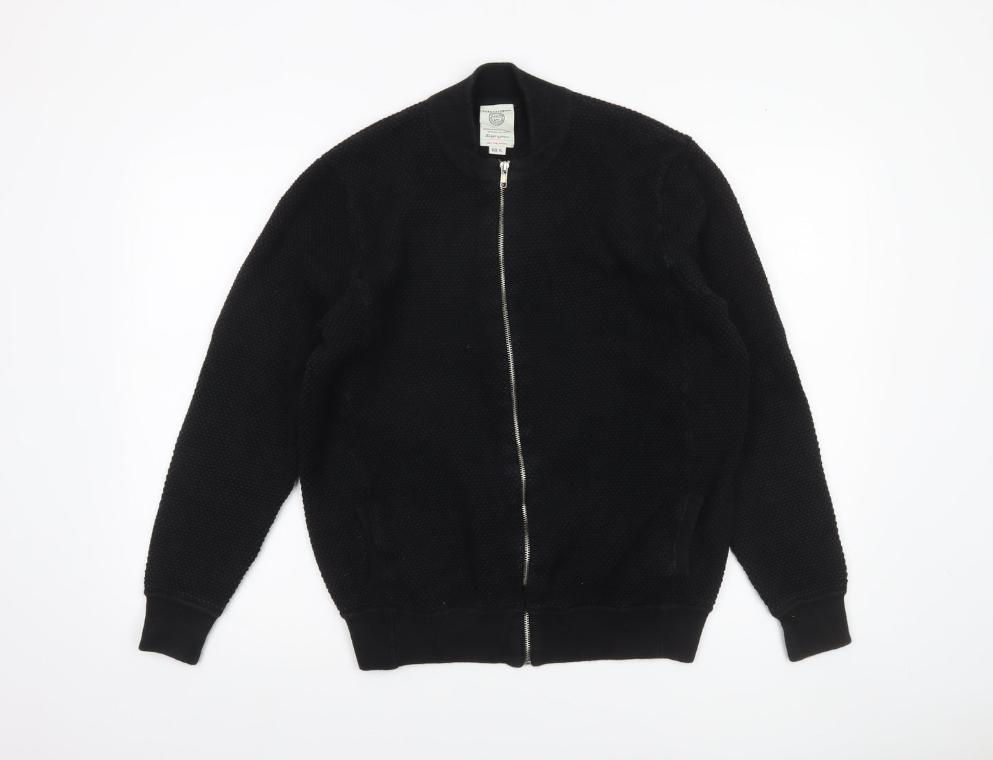Kuegou Jeans Men’s Black Knit Bomber Jacket XL Zip Up Casual