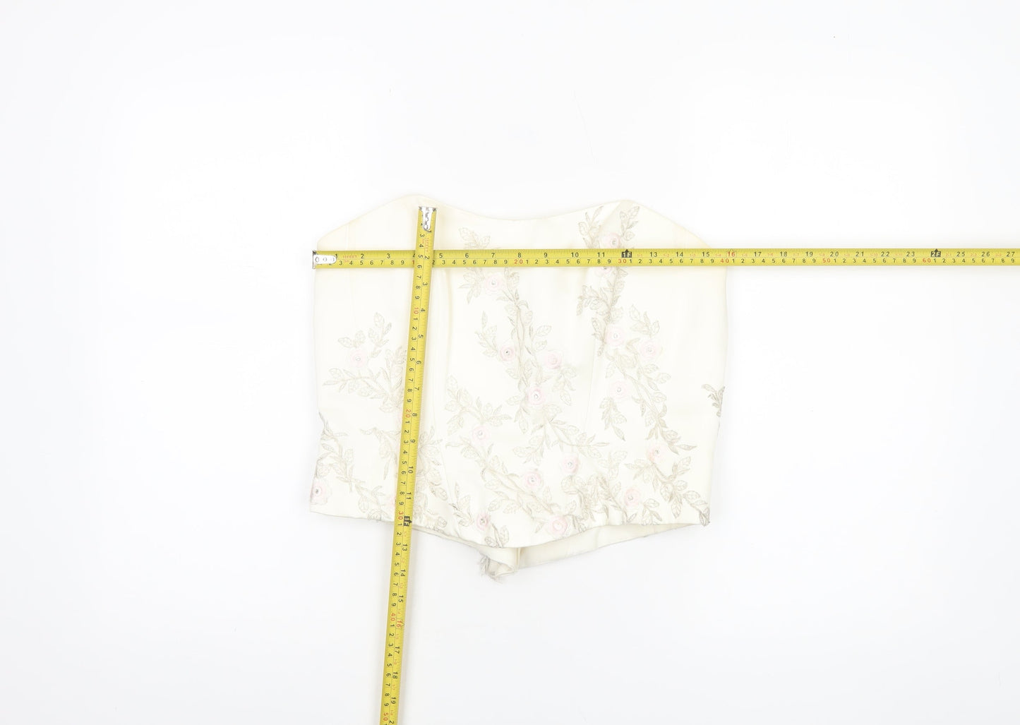 Pronuptia Paris Women’s Ivory Floral Embroidered Satin Strapless Top Size 10