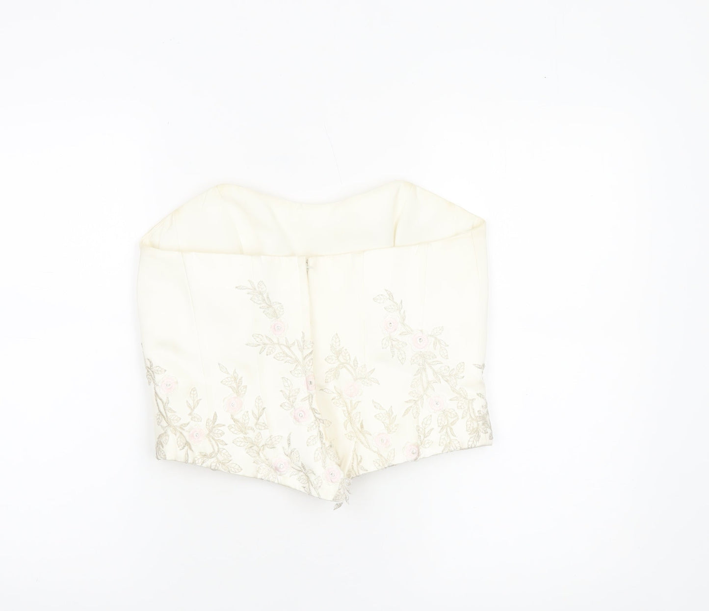 Pronuptia Paris Women’s Ivory Floral Embroidered Satin Strapless Top Size 10