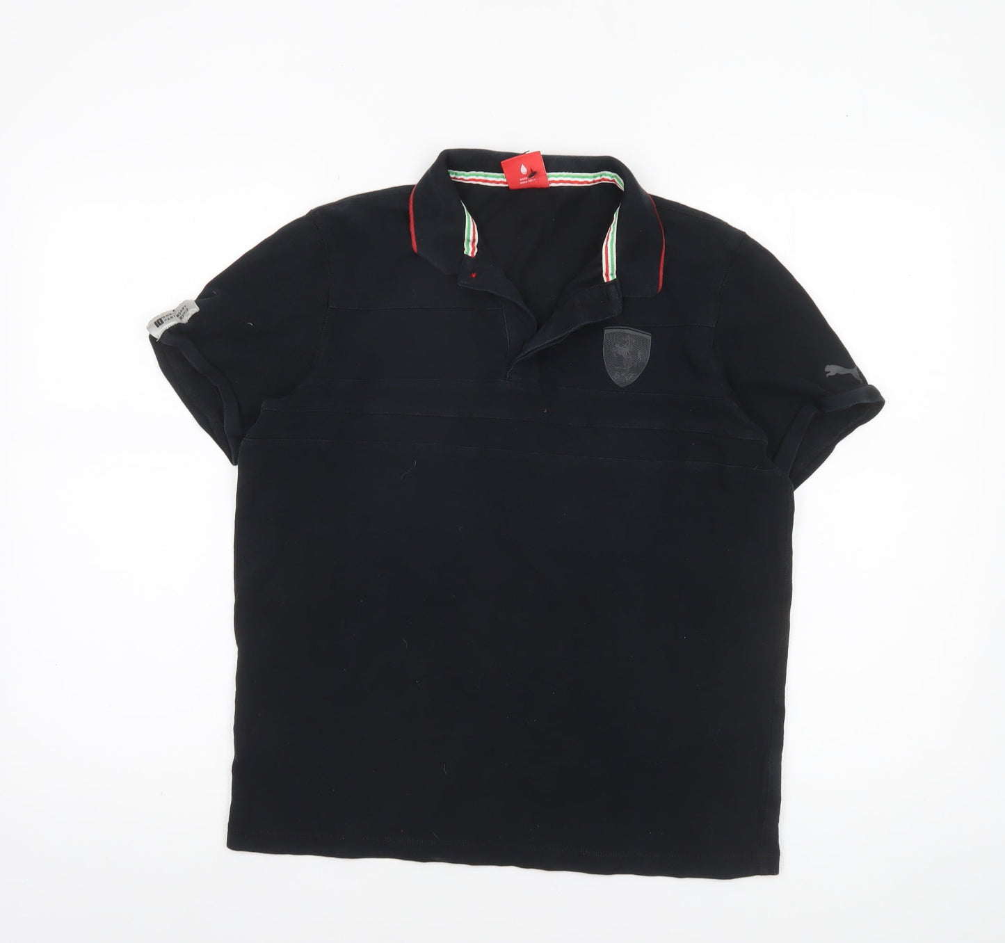 Puma Womens Black Short Sleeve Polo Shirt L Collared Cotton