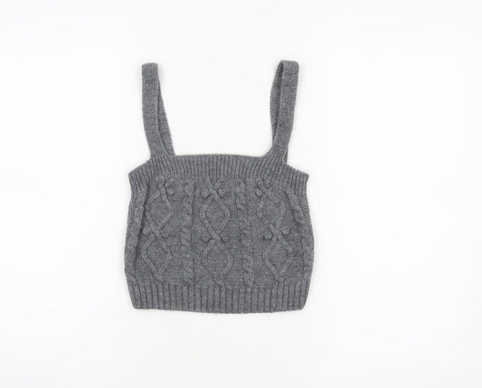 River Island Womens Grey Cable Knit Cropped Tank Top Size S