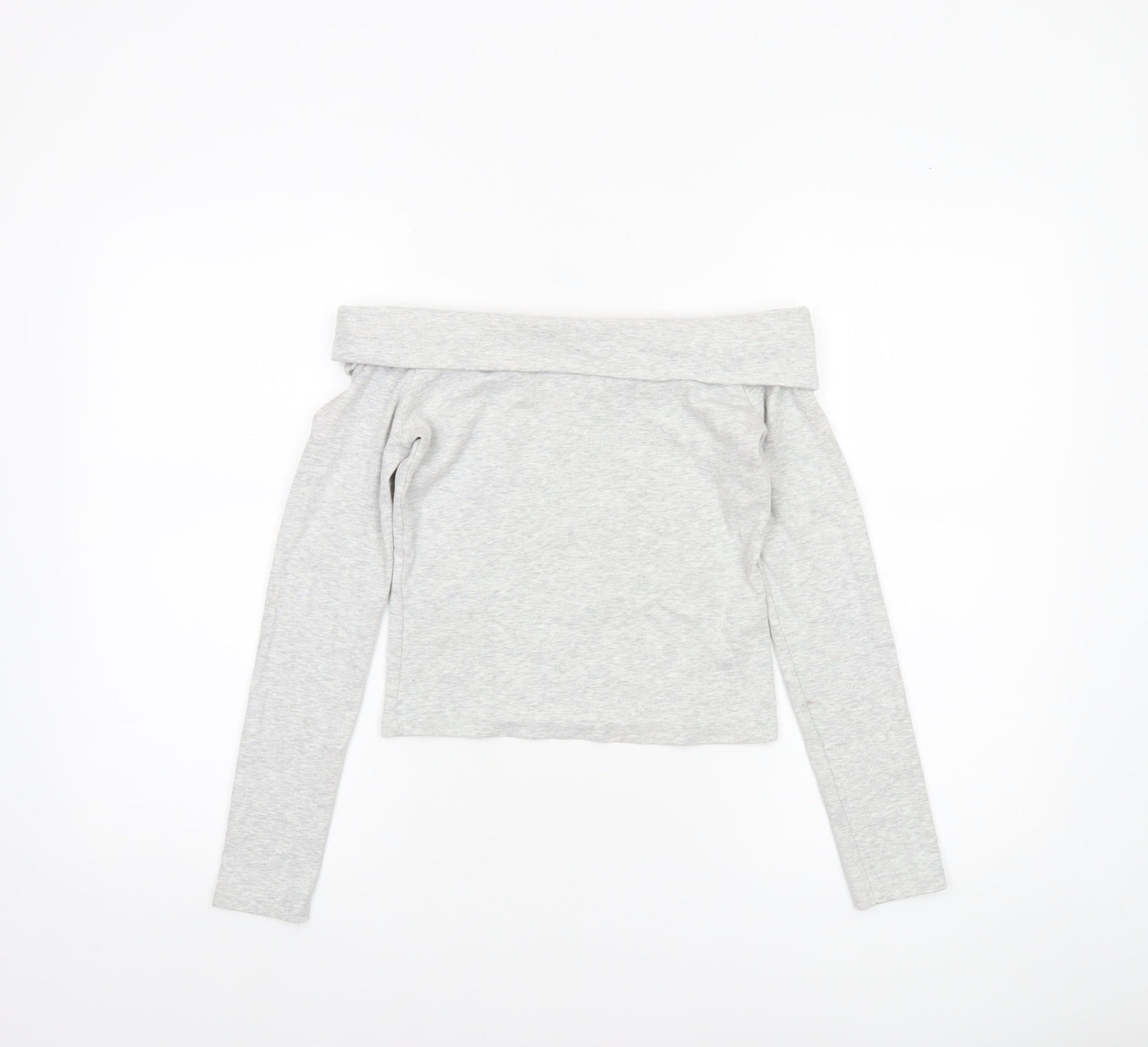 Stradivarius Womens Grey Off Shoulder Cropped Long Sleeve Top Size 12