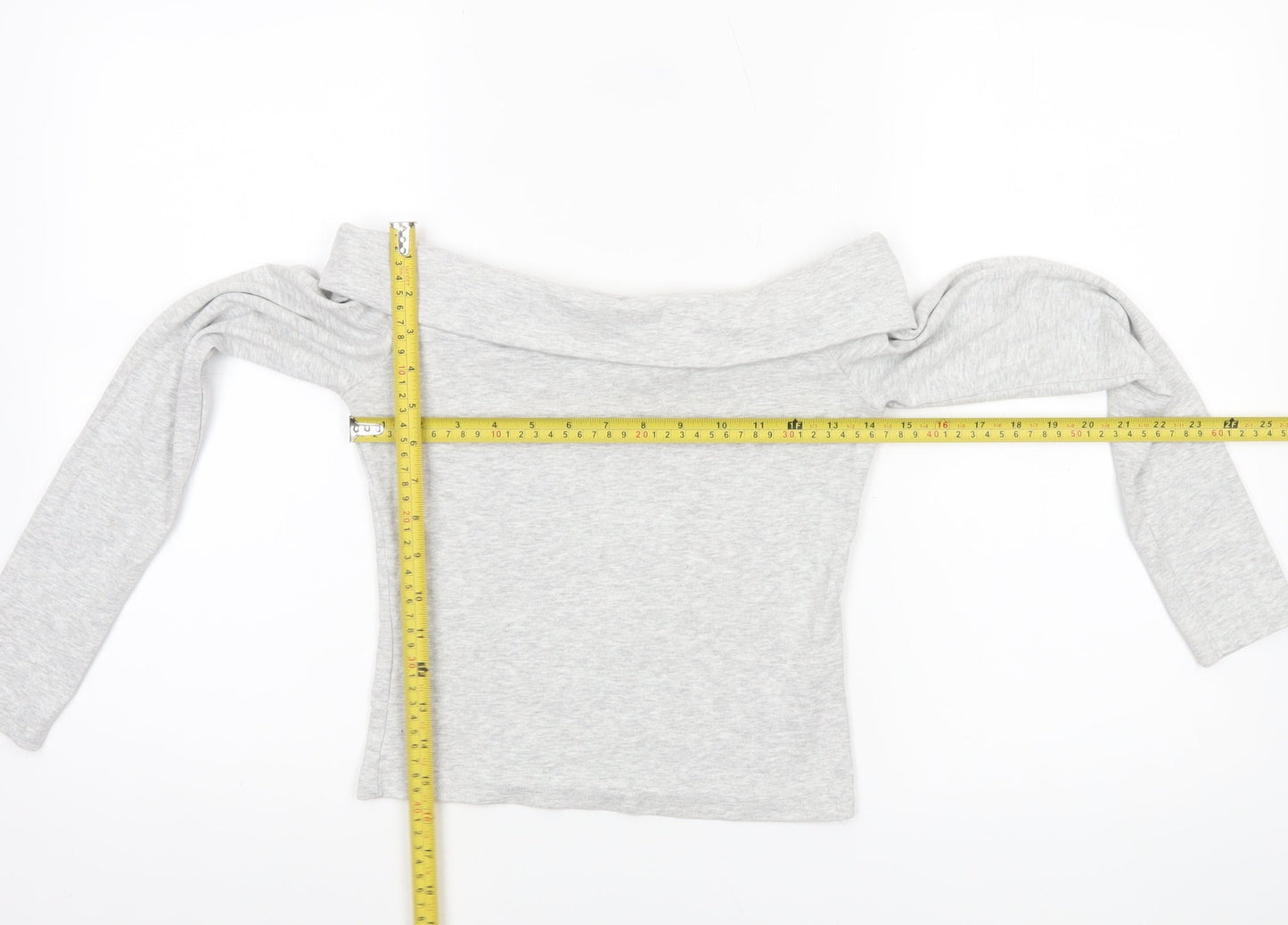Stradivarius Womens Grey Off Shoulder Cropped Long Sleeve Top Size 12