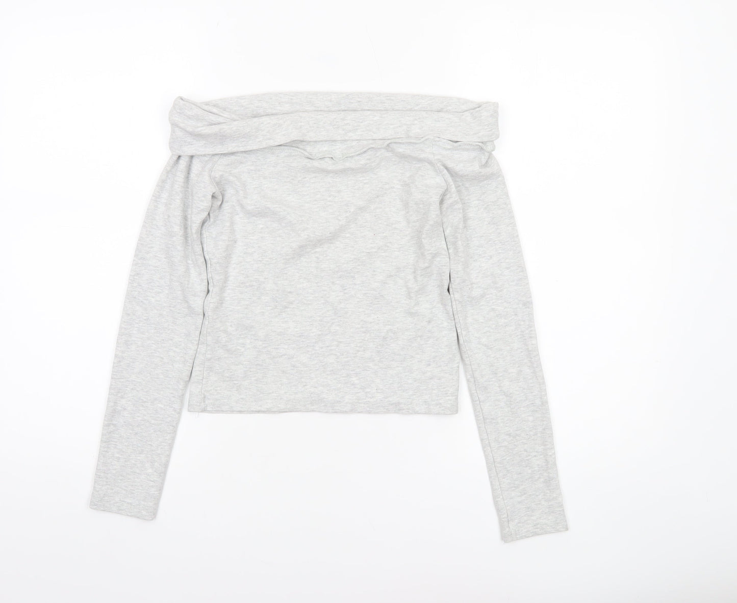 Stradivarius Womens Grey Off Shoulder Cropped Long Sleeve Top Size 12