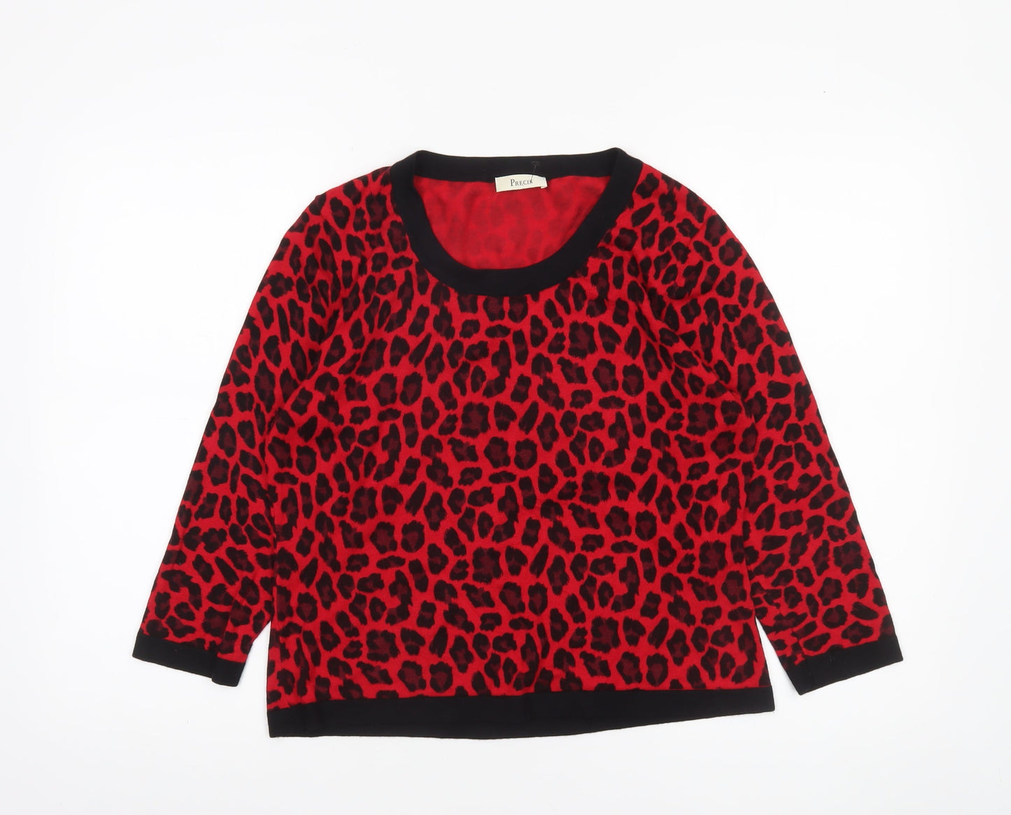 Precis Women Red Leopard Print Knit Pullover Jumper Size M