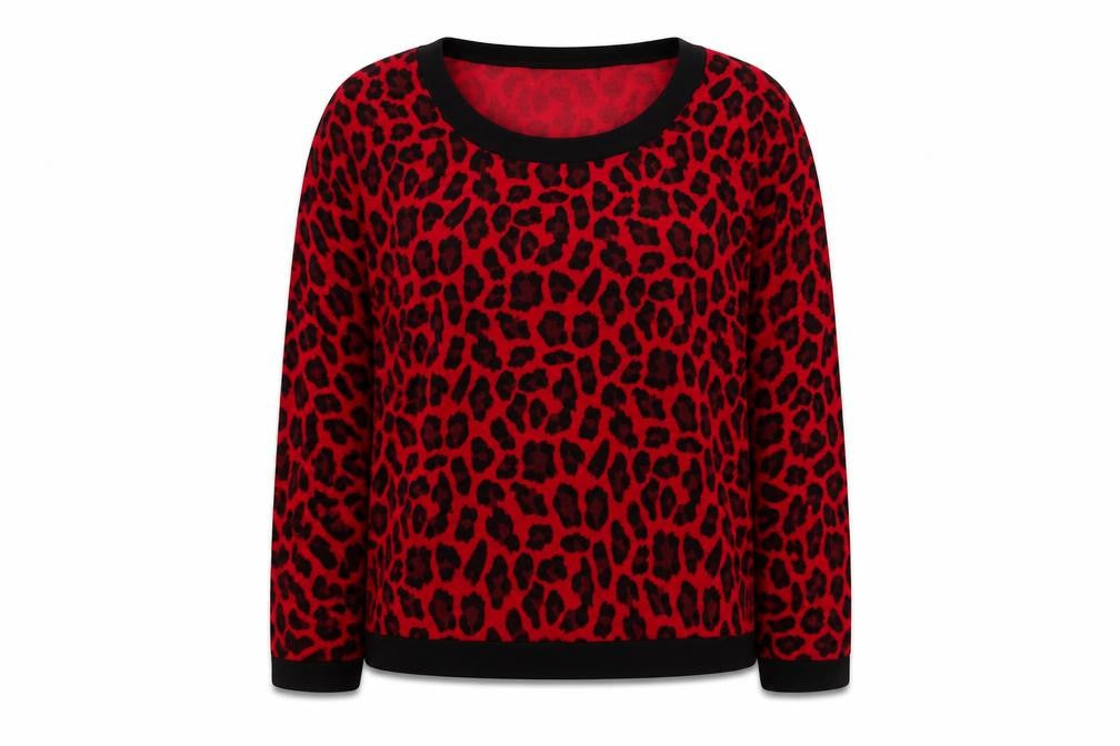 Precis Women Red Leopard Print Knit Pullover Jumper Size M
