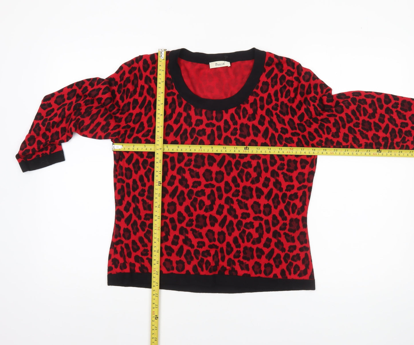 Precis Women Red Leopard Print Knit Pullover Jumper Size M