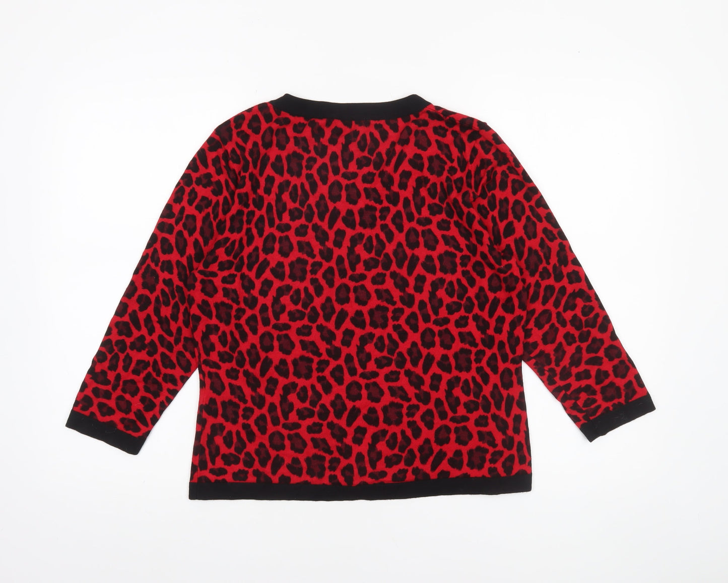 Precis Women Red Leopard Print Knit Pullover Jumper Size M