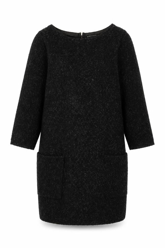 Monsoon Women Black Wool Blend Tunic Jumper M 3/4 Sleeve Boat Neck