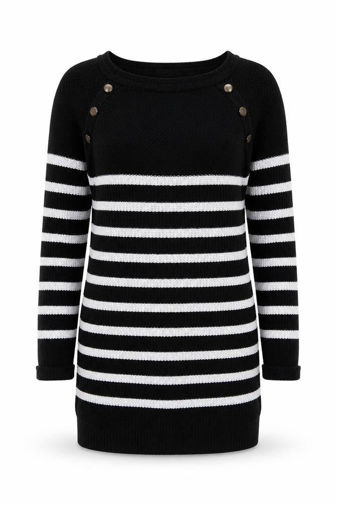 Next Womens Black & White Striped Long Sleeve Knit Jumper Size 12