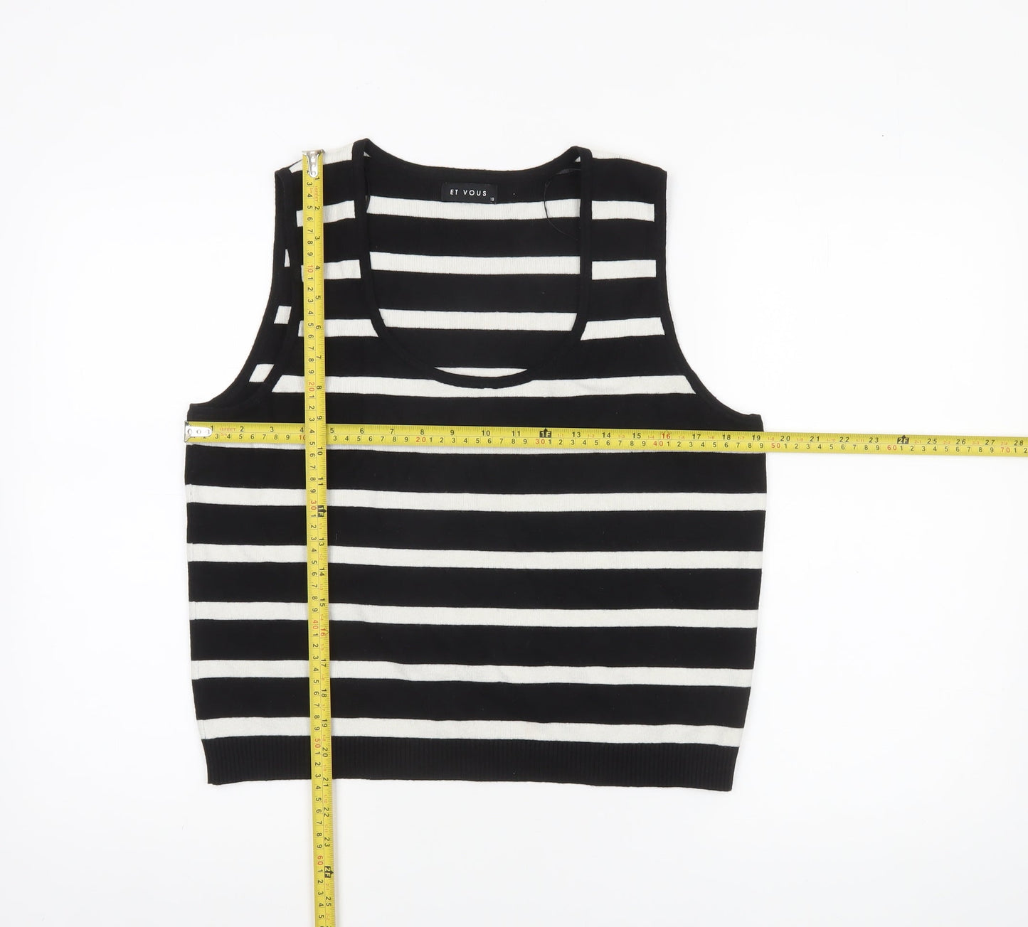 Et Vous Women's Black White Striped Tank Top Size 18 Knit Sleeveless