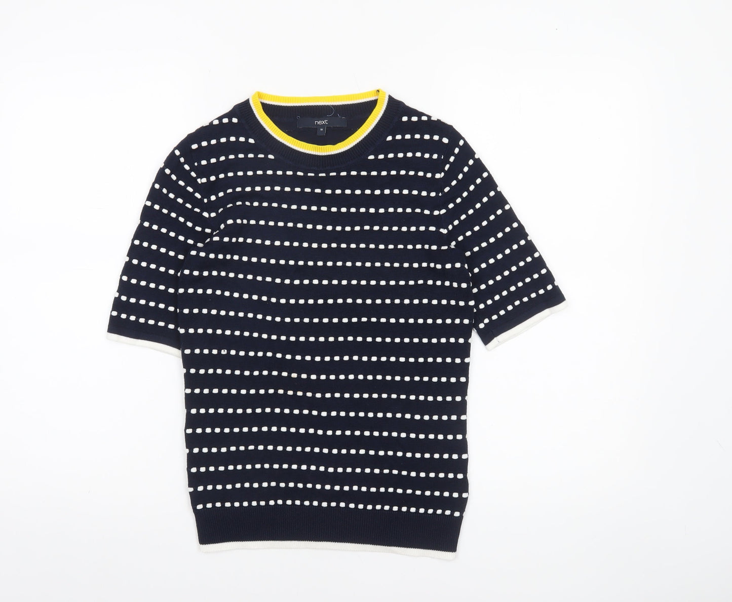 Next Women Blue Striped Crew Neck Short Sleeve Cotton Jumper Size 10