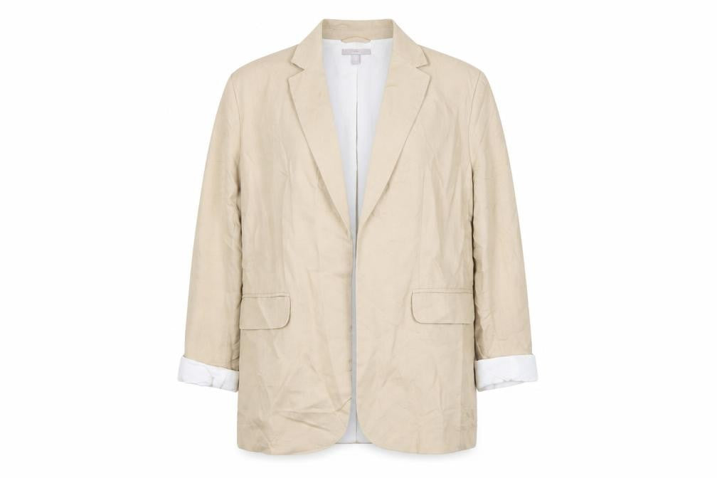 H&M Women’s Beige Linen Blend Blazer Jacket Size S Regular Fit