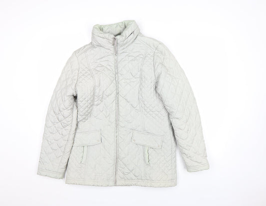 BM Collection Women's Grey Quilted Mid-Length Zip Jacket Size 10