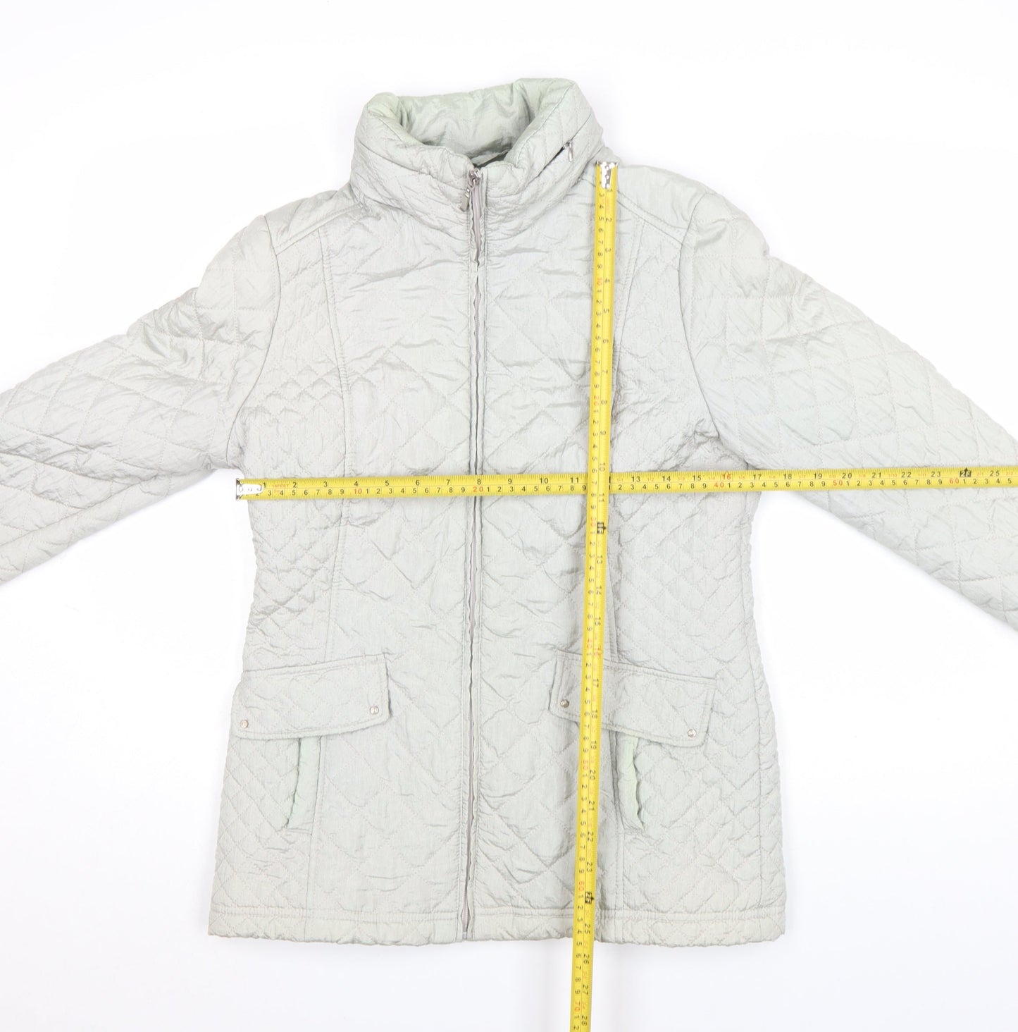 BM Collection Women's Grey Quilted Mid-Length Zip Jacket Size 10