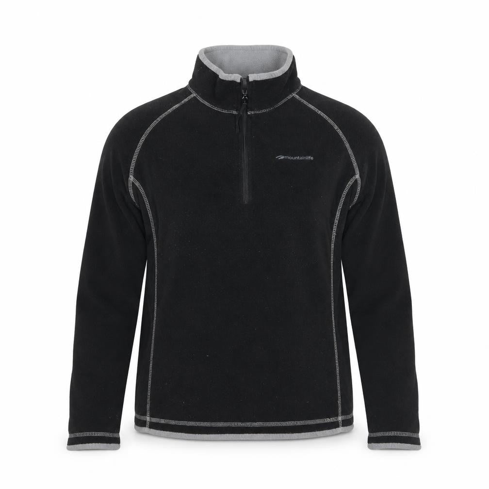 Mountain Life Men’s Black Fleece 1/4 Zip Stand-Up Collar Jacket S