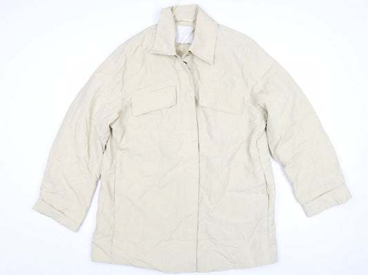 Mango Women’s Beige Cotton Blend Collared Mid-Length Casual Jacket L