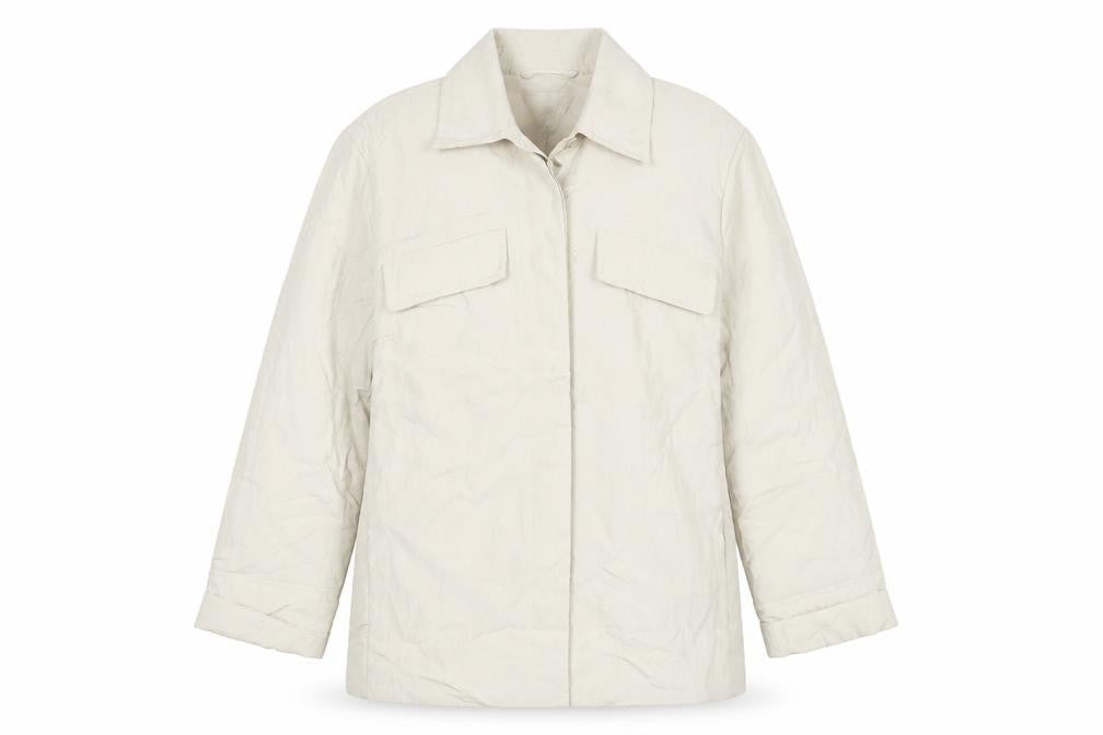 Mango Women’s Beige Cotton Blend Collared Mid-Length Casual Jacket L
